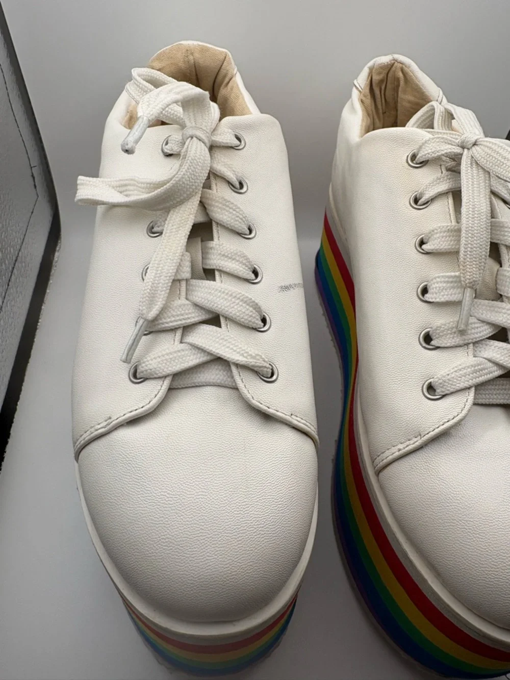 Hot Topic White With Rainbow Sole Platform Sneakers‎